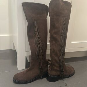 See By Chloe Suede Fringe Knee High Boots